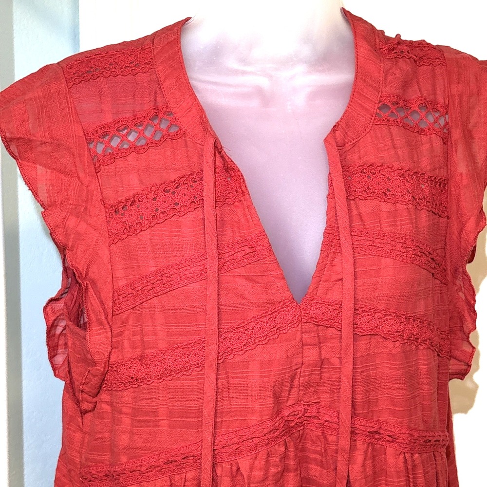 New flowy Medium Red Short Sleeve Knee Length Tiered Dress Womens Knox Rose - Picture 3 of 11